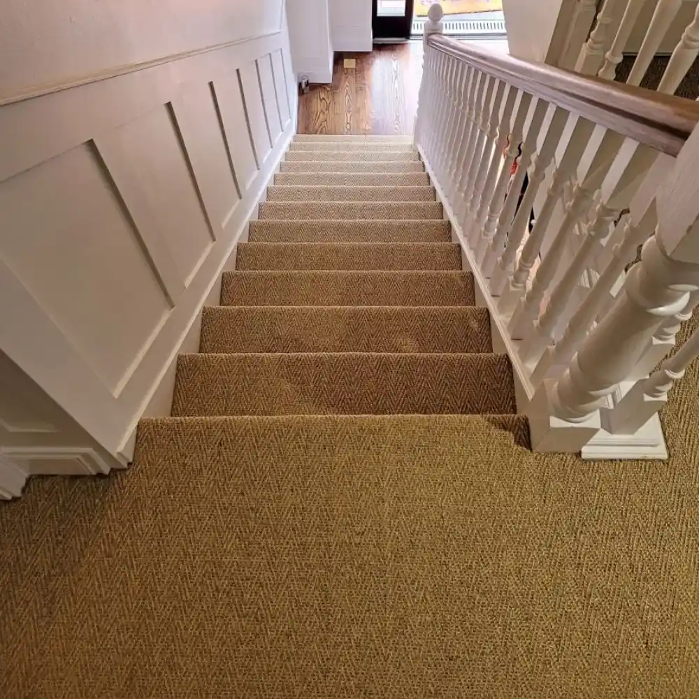 Successfully installed herringbone sisal carpet in palm jhumeriah.